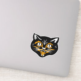 Adesivo Vintage Halloween Black Cat Sorrindo Face Laranja