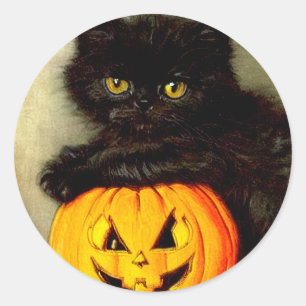 Adesivo Vintage Halloween Cat e Jack-o'-lantern