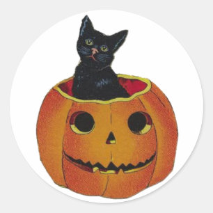 Adesivo Vintage Halloween Cat Em Pumpkin