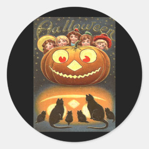 Adesivo Vintage Halloween Crianças e Gatos