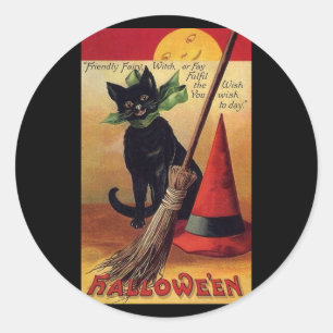 Adesivo Vintage Halloween de Ellen Clapsaddle, Gato Negro
