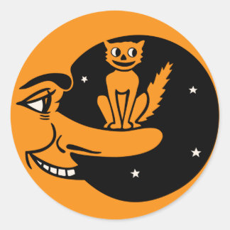 Adesivo Vintage Halloween - Gato na Lua