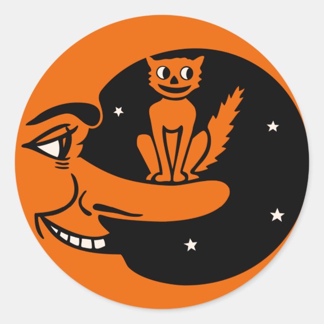 Adesivo Vintage Halloween - Gato na Lua (Frente)