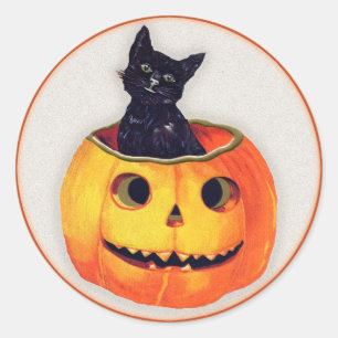 Adesivo Vintage Halloween - Gato Negro num Jack O'Lanterna