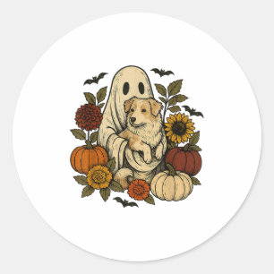Adesivo Vintage Halloween Ghost Aussie Dog Autumn Flowers