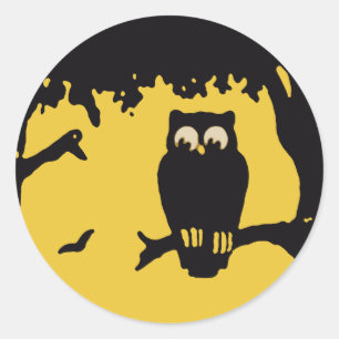 Adesivo Vintage Halloween, Spooky Owl em árvore com lua