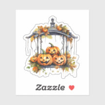 Vintage Halloween Sticker Three Happy Pumpkins