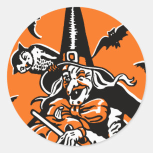 Adesivo Vintage Halloween Witch and Owl Illustration