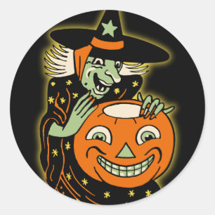 Adesivo Vintage Halloween Witch e Jack O'Lantern