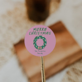 Adesivo Vintage Hand Painted pink Green Christmas Wreath 