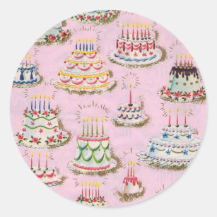 Adesivo Vintage Happy Birthday Cakes