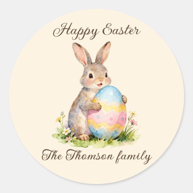 Adesivo Vintage Happy Easter Bunny with Egg Family  (Frente)