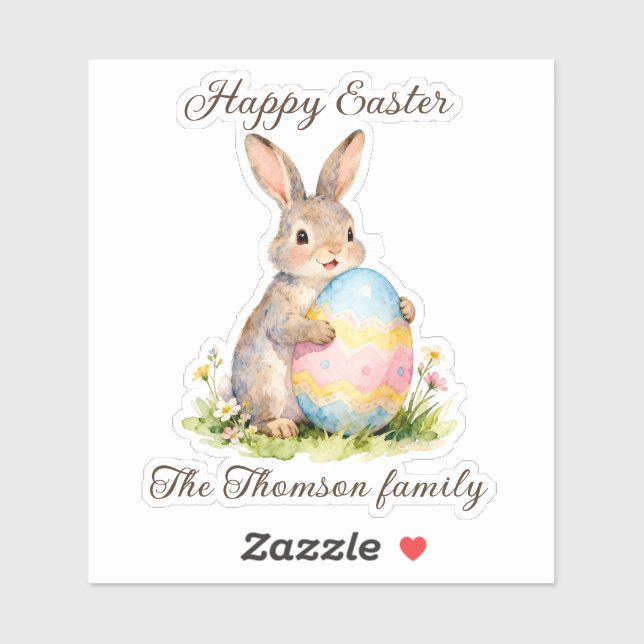 Adesivo Vintage Happy Easter Bunny with Egg Family  (Folha)