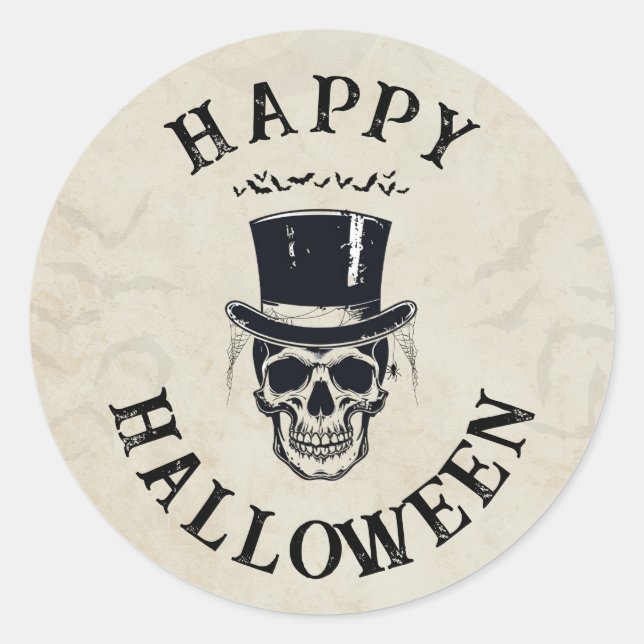 Adesivo Vintage Happy Halloween Skull (Frente)
