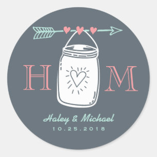 Adesivo Vintage Heart Mason Jar Monograma Sticker