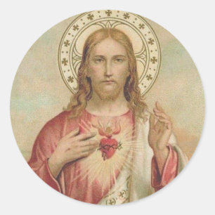 Adesivo Vintage Heart of Jesus Thorns Blush Flames