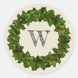 Adesivo Vintage Holly Berries Wreath Cinza Monograma