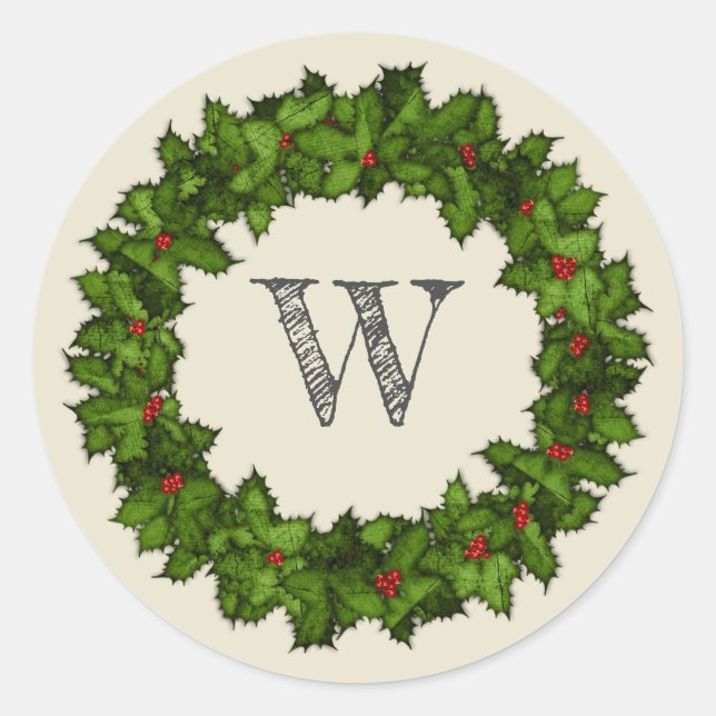 Adesivo Vintage Holly Berries Wreath Cinza Monograma (Frente)