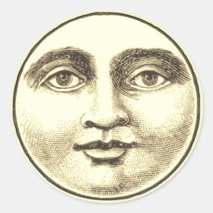 Adesivo Vintage homem na lua cheio encara o ouro marrom da