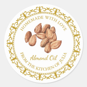 Adesivo Vintage Homemade Almond Oil Label White