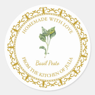 Adesivo Vintage Homemade Basil Pesto Label l White