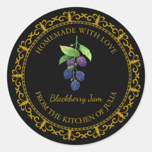 Adesivo Vintage Homemade Blackberry Jam Label Preto