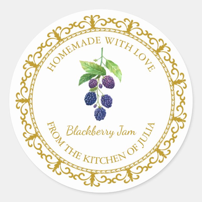 Adesivo Vintage Homemade Blackberry Jam Label White (Frente)