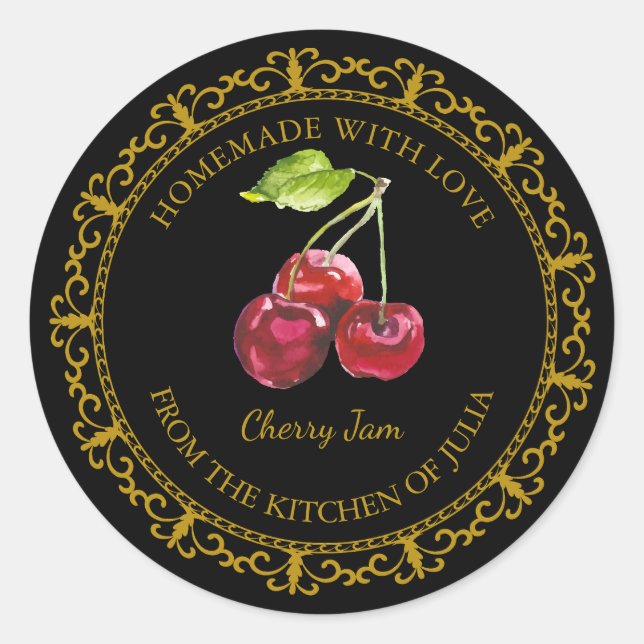 Adesivo Vintage Homemade Cherry Jam Label l Black (Frente)