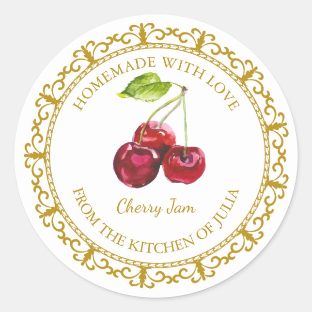 Adesivo Vintage Homemade Cherry Jam Label l White (Frente)