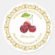 Vintage Homemade Cherry Jam Label l White