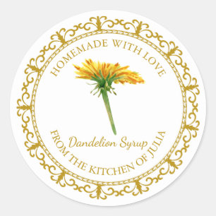 Adesivo Vintage Homemade Dandelion Xarope Rótulo l Branco