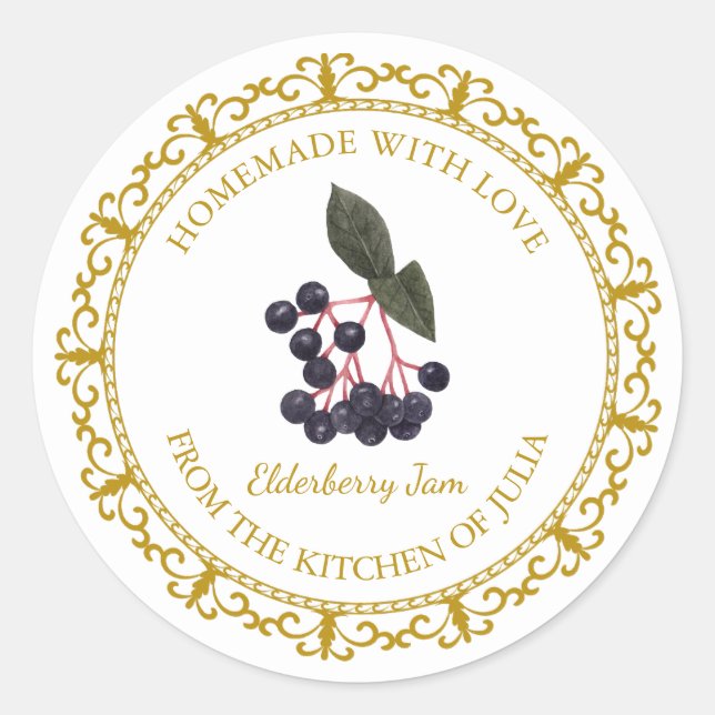 Adesivo Vintage Homemade Elderberry Jam Label l White (Frente)