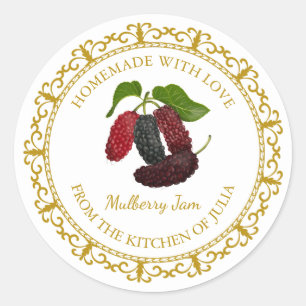 Adesivo Vintage Homemade Mulberry Jam Label l White