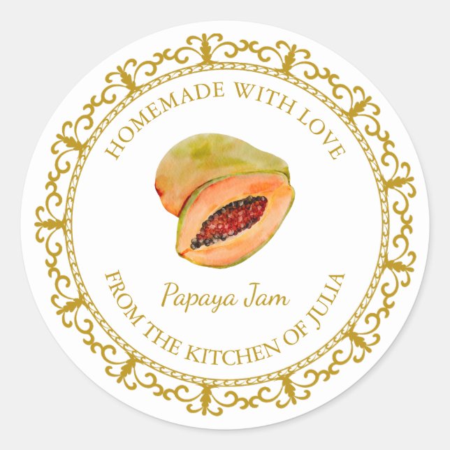 Adesivo Vintage Homemade Papaya Jam Label l White (Frente)