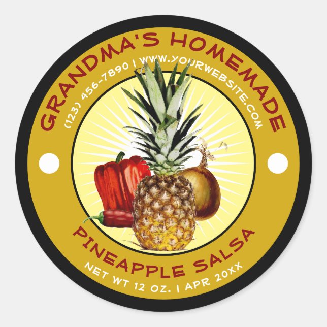 Adesivo Vintage Homemade Pineapple Salsa Label Modelo (Frente)