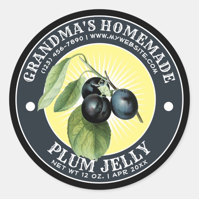 Adesivo Vintage Homemade Plum Jelly Label Modelo (Frente)