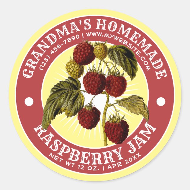Adesivo Vintage Homemade Raspberry Jam Label Modelo (Frente)
