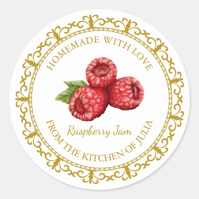 Adesivo Vintage Homemade Raspberry Jam Label White (Frente)
