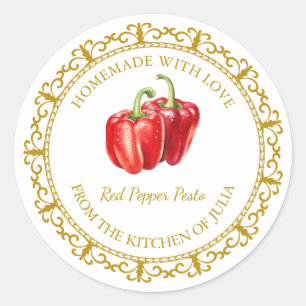 Adesivo Vintage Homemade Red Pepper Pesto Rótulo l Branco