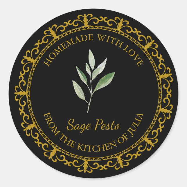Adesivo Vintage Homemade Sage Pesto Label l Black (Frente)