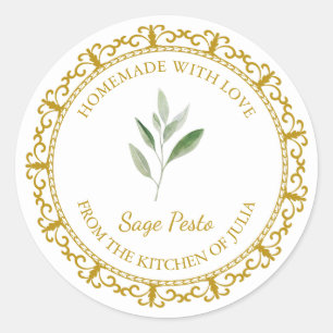 Adesivo Vintage Homemade Sage Rótulo Pesto Branco