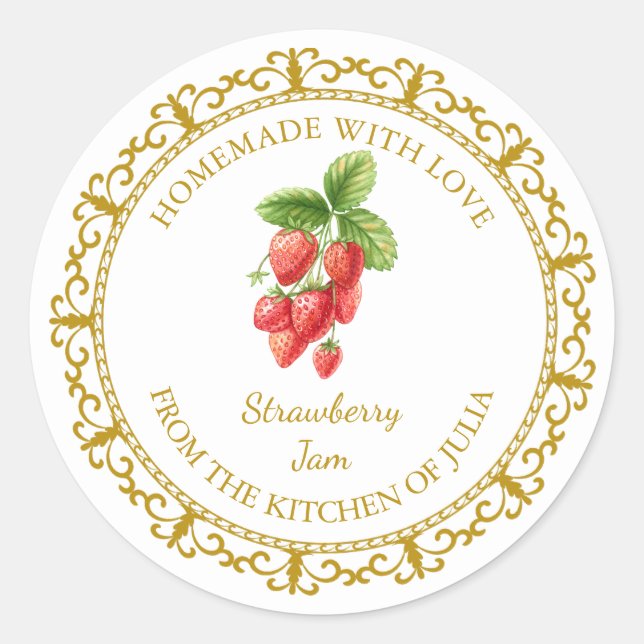 Adesivo Vintage Homemade Strawberry Jam Label White (Frente)