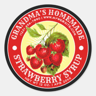 Adesivo Vintage Homemade Strawberry Syrup Label Modelo