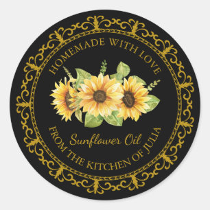 Adesivo Vintage Homemade Sunflower Oil Label Preto