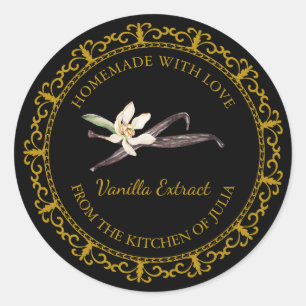 Adesivo Vintage Homemade Vanilla Extract Label Black
