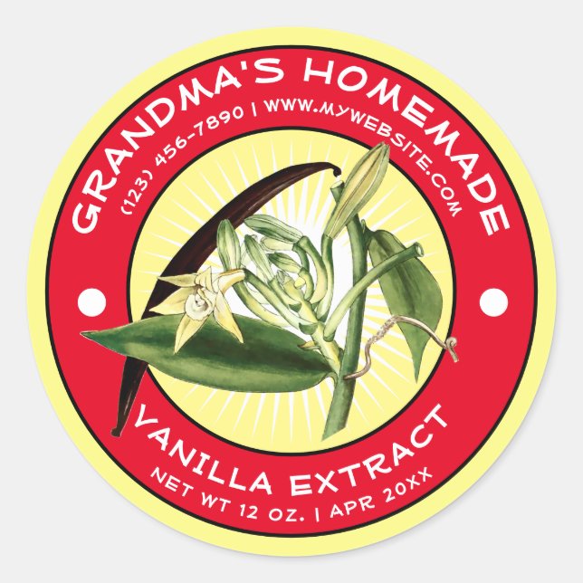 Adesivo Vintage Homemade Vanilla Extract Label Modelo (Frente)