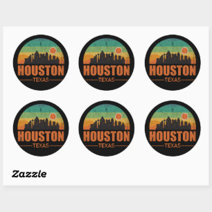Adesivo Vintage Houston City Texas Skyline Retro Sunset