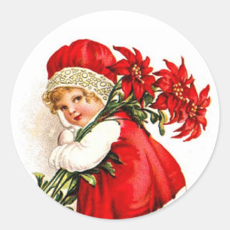 Adesivo Vintage Illustrage Girl Carregando Poinsettias