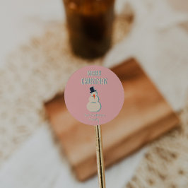 Adesivo Vintage Ilustrada Snowman Rosa Feliz Natal