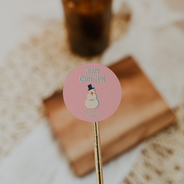 Adesivo Vintage Ilustrada Snowman Rosa Feliz Natal (Criador carregado)